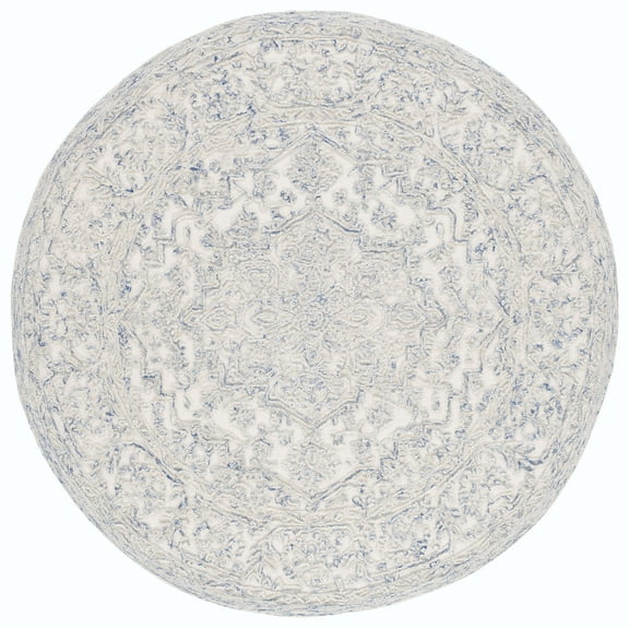 SAFAVIEH Martha Stewart Trace Floral Area Rug, Ivory/Blue, 6' x 6' Round