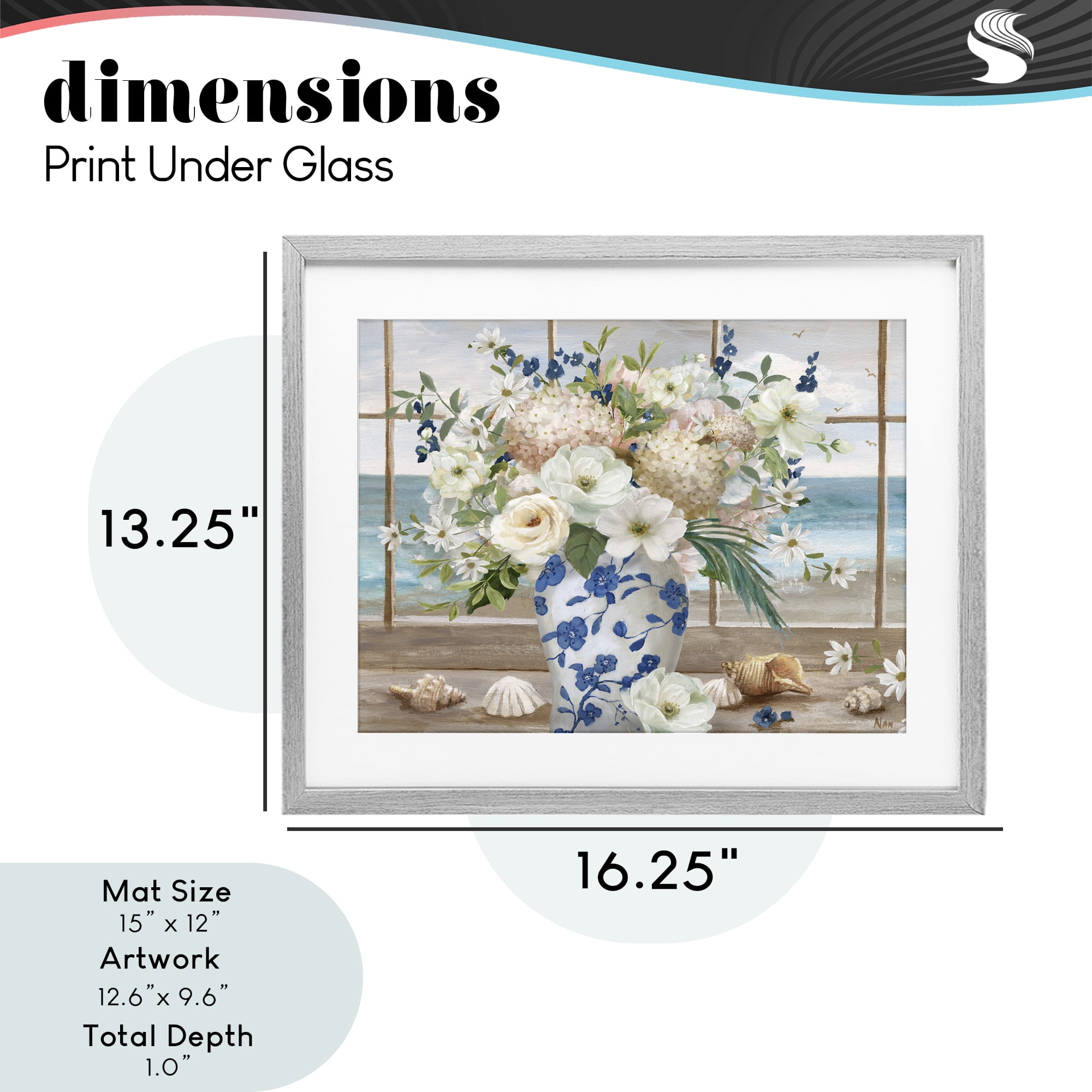Stupell Industries Seashells & Flowers Windowsill Gray Framed Print Under Glass, design by Nan