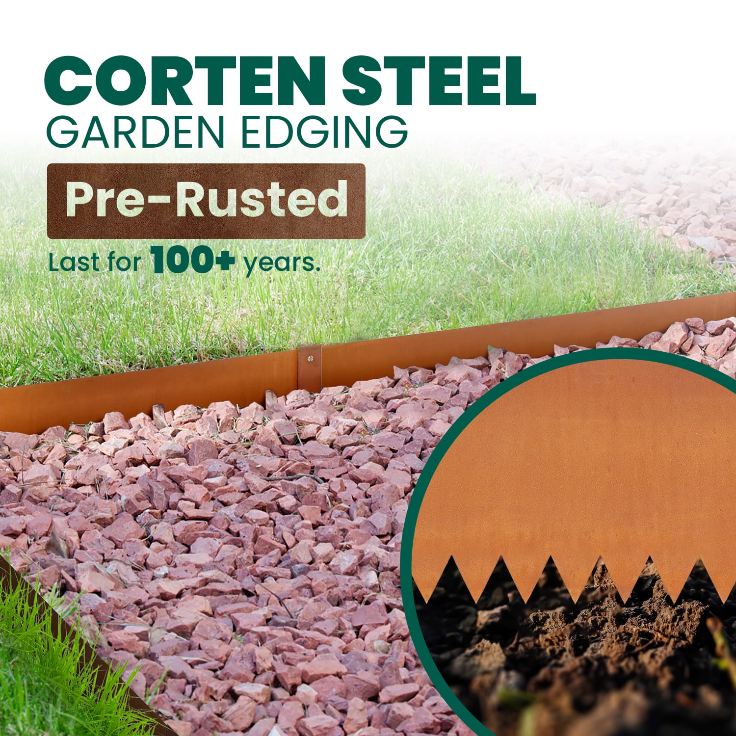 20FT Silver Edging for Landscaping Metal Corten Steel Garden Divider Flower Bed Fence DIY Landscape Strips Bendable Stakes Edge for Pathway Lawn Grass Plant Yard Outdoor Hammer-in, 6"