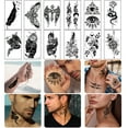 thumbnail image 2 of Yazhiji 32 Sheets Temporary Tattoos Stickers, 8 Sheets Fake Body Arm Chest Shoulder Tattoos for Men Women with 24 Sheets Tiny Black Fake Tattoos, 2 of 8