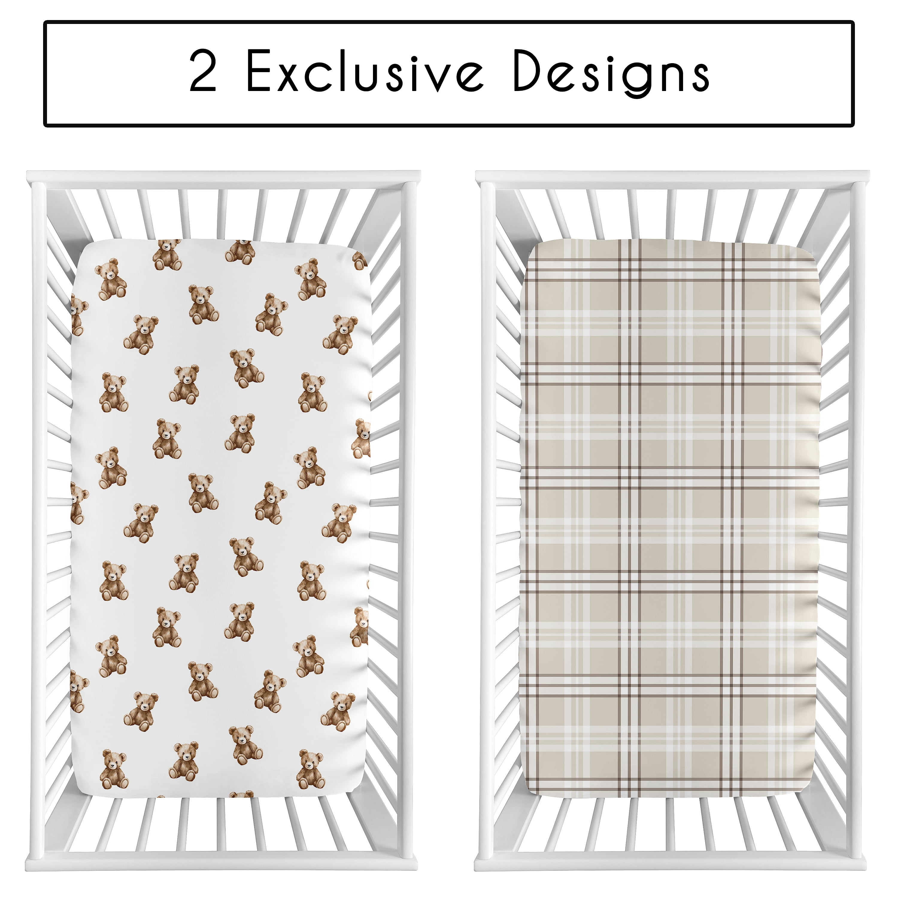 Sweet Jojo Designs Boho Teddy Bear & Plaid Boy, Girl, Unisex/Gender Neutral Fitted Crib Sheets Set 2 Piece