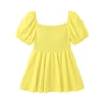 thumbnail image 5 of hlysgo Women's Square Neck Tops Plus Size Smocked Peplum Blouse Top Lantern Short Sleeve Flowy Cute Shirt Shirts Yellow,3xL, 5 of 5