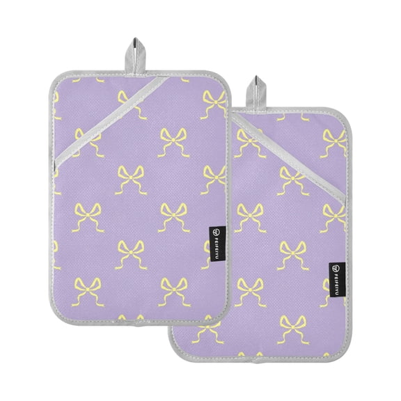 Yellow Bows on Purple Background Potholders Heat Resistant Pot Holder Set of 2 Oven Hot Pads with Pocket