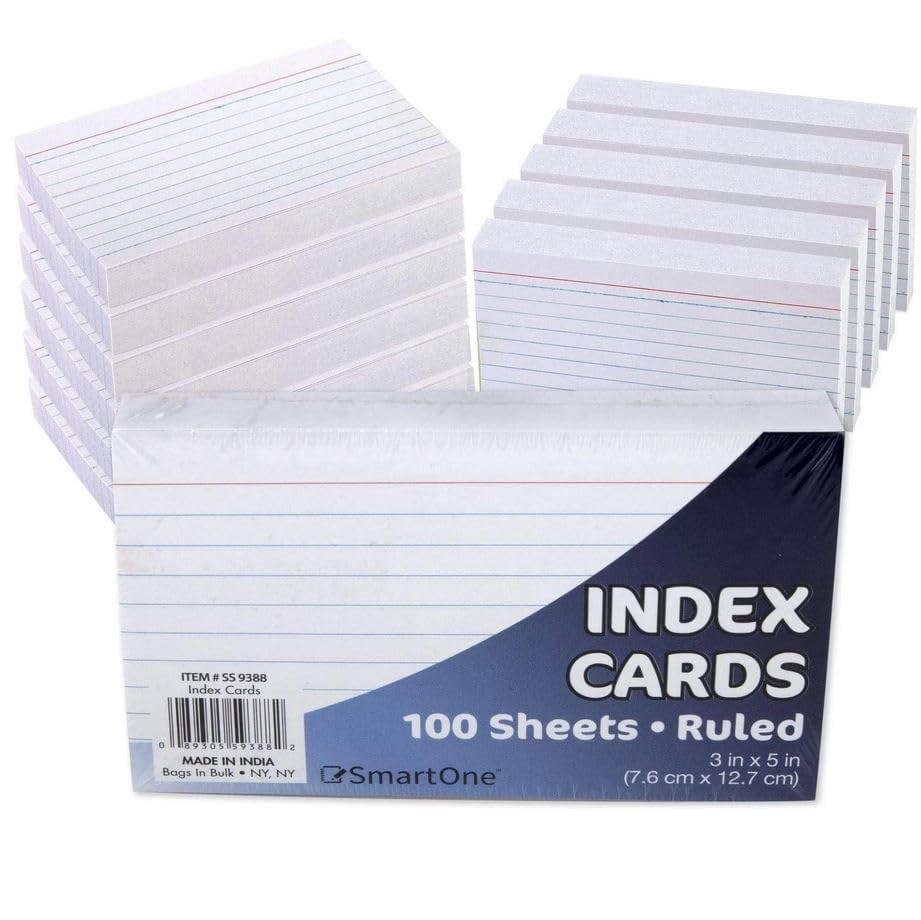 100 Pack of Bulk Wholesale 3"x5" Lined White Index Cards Containing 100 Index Cards Per Pack for