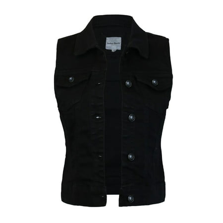 Made by Olivia Women's Sleeveless Button up Jean Denim Jacket Vest Black (Best Denim Jacket Womens 2019)
