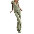 thumbnail image 2 of Blotona Women Pants Two-piece Set Short Sleeve Button-down Shirt with Elastic Waist Pants Summer Casual Outfit, 2 of 4