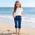 thumbnail image 3 of Mifsaly Girls Capri Jeans Drawstring Elastic Waist Cropped Demin Pants Kids Relaxed Fit Lightweight Summer Casual Clothes with Pockets, 3 of 8