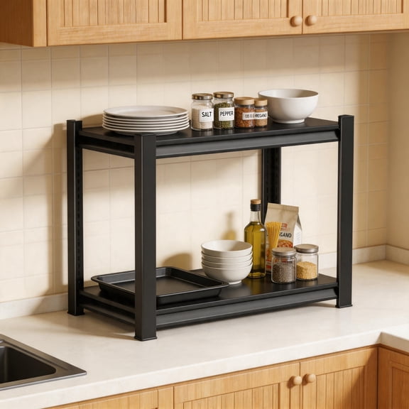 22''H Metal Storage Shelving Units, 2 Tier Heavy Duty Shelving 16''W, 1100 Lbs Adjustable Utility Steel Shelves 16''D for Kitchen Pantry, Office Printer Rack, Bedroom Nightstand