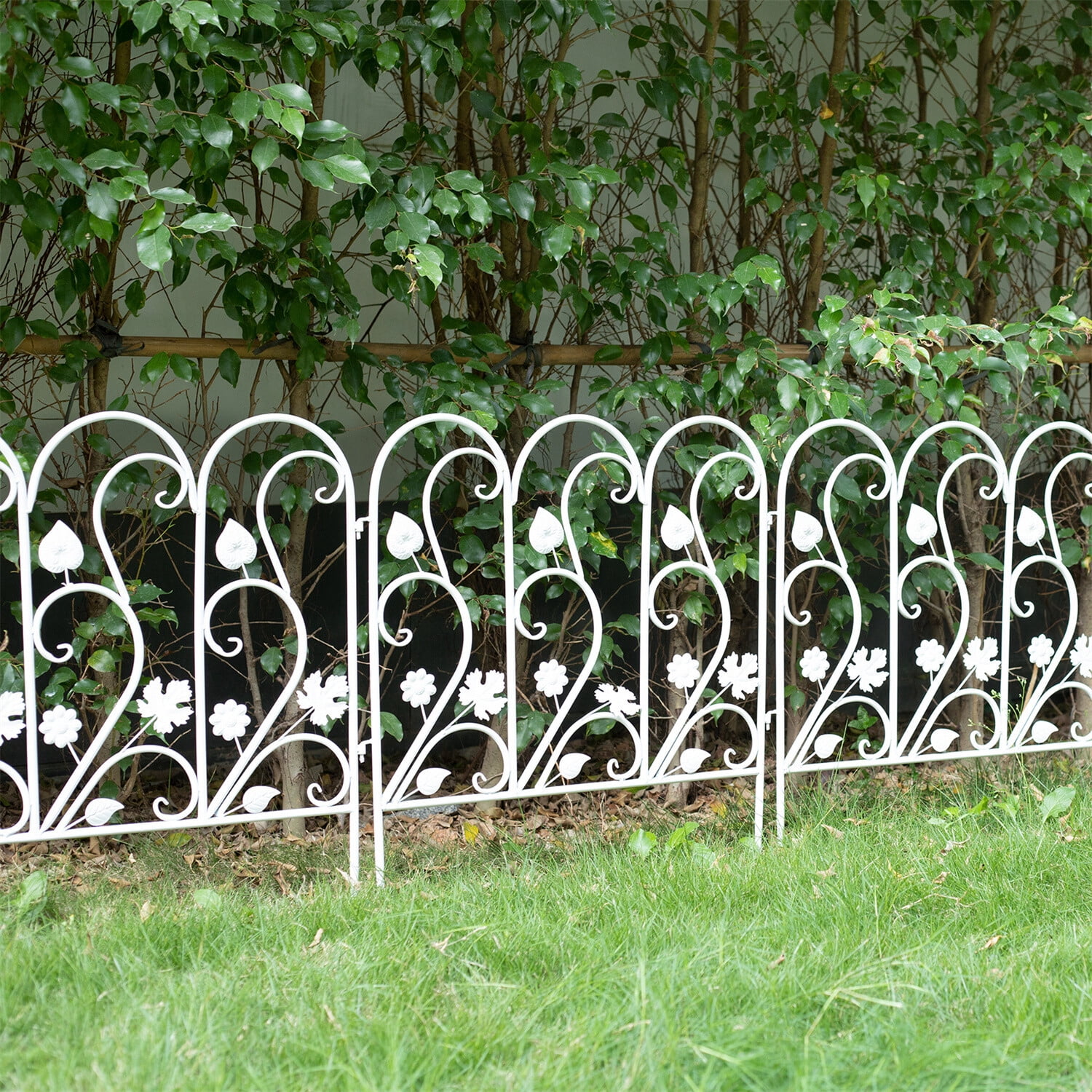 LINJH 5 Pack Decorative Garden Fence For Landscaping White Panels Rust Proof Metal