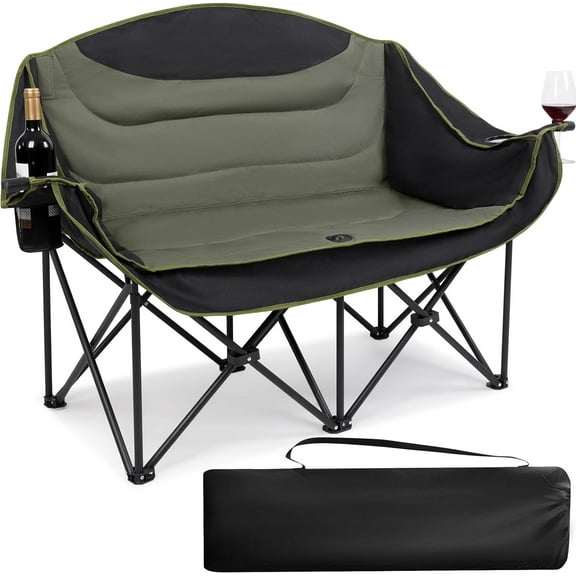 Double Camping Chair for Adults - Heavy Duty 650LBS Portable Camping Chairs Oversized Camping Loveseat, Folding Camping Chair for Garden Lawn Sport Picnic Beach Fishing (Green)