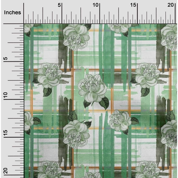 oneOone Cotton Poplin Mint Green Fabric Leaves & Floral Check Fabric For Sewing Printed Craft Fabric By The Yard 42 Inch Wide