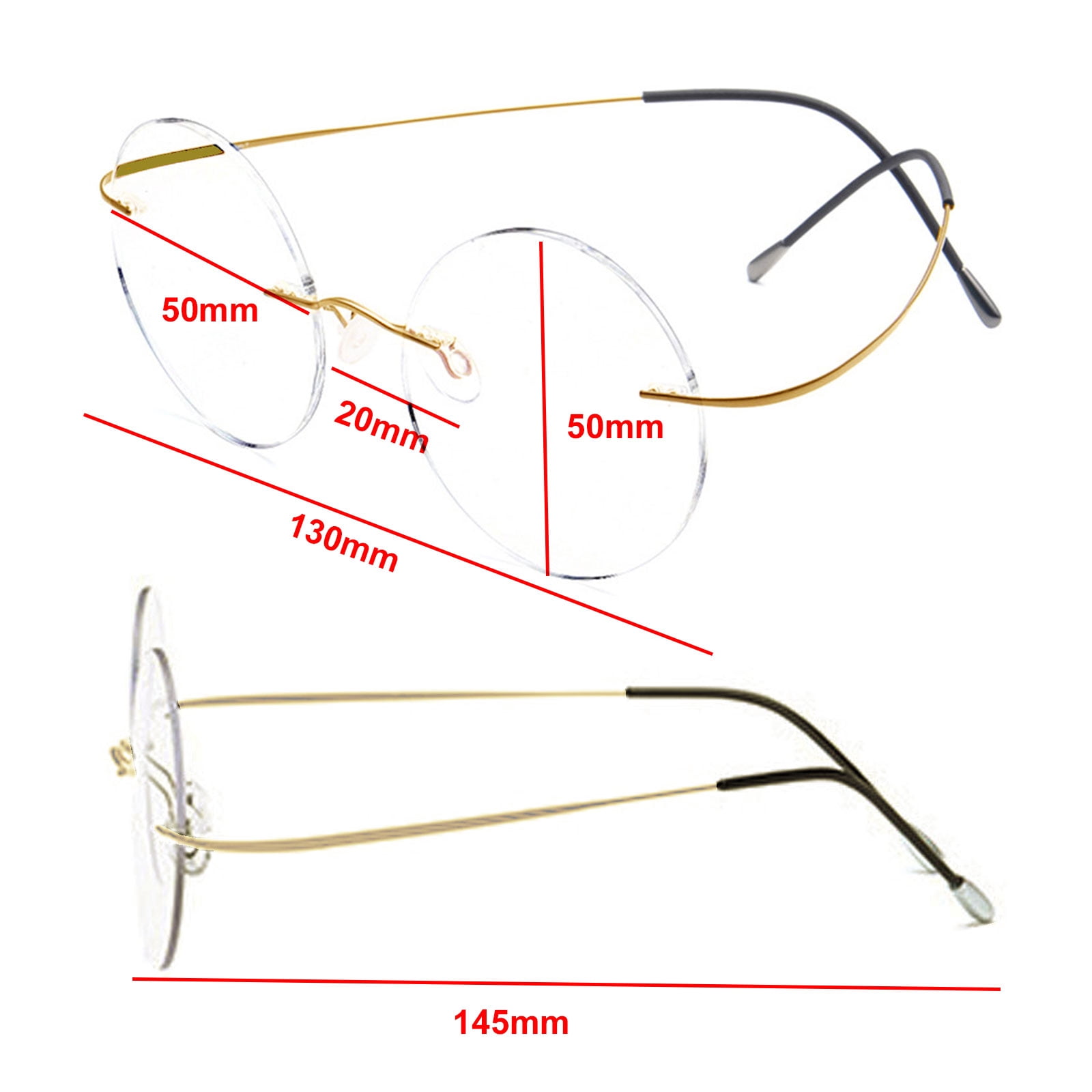 3 Pairs of Steve Jobs 48mm Retro Rimless Blue Light Blocking Oversized Reading Glasses 1.50, Mens Round Presbyopic Glasses Womens Lightweight Flexible Gold Readers +1.50 Strength