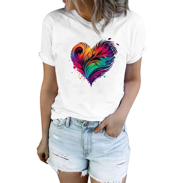 Gibobby Camisetas de verano para mujer Mujeres Casual Impresión Manga Corta Cuello Redondo Camiseta Suelta Blusa Tops(Amarillo,XL)