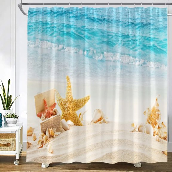 Ocean Beach Shower Curtains Island Seaside Coconut Trees Sea Waves Nature Scenery Bath Curtain Polyester Bathroom Decor