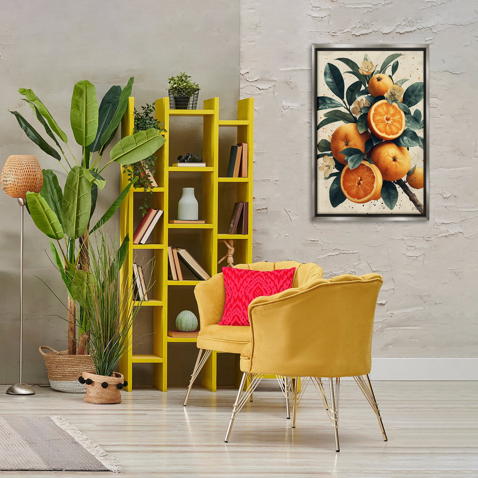 Stupell Industries Vibrant Citrus Branch Food & Beverage Painting Gray Floater Framed Canvas Art Print Wall Art, 21 x 31