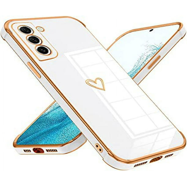 Blanco, Funda Compatible con Samsung Galaxy S22 Funda Cute Love Heart Pattern Ultra Delgada Silicona Galvanizada TPU Funda S22 Funda a Prueba de Golpes Anti-Arañazos Funda para Samsung Galaxy S22
