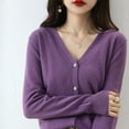 thumbnail image 5 of felwors 2026 New Arrival Women's Cropped Knit Cardigan - Long Sleeve V Neck Button Down Lightweight Spring Fall Versatile Outerwear(Purple, M), 5 of 5