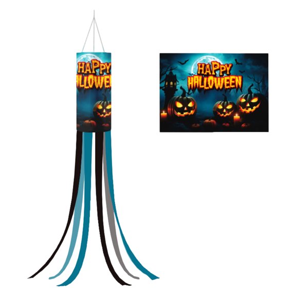 Windsock Halloween Pumpkin Jack O Lantern Design 1 Pack Outdoor Hanging Decoration for Yard Front Porch Halloween Party Home Display