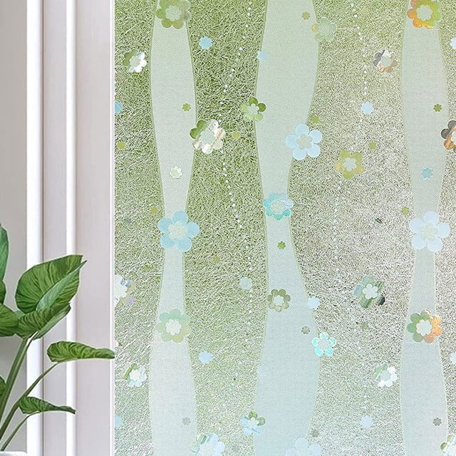 Glass Door Film Privacy Film, Heat Blocking For Smooth Surface Glass Doors And Windows, Reusable Static Cling Frosted Glass Film 3D Flower Design Non-Adhesive Decorative Window Film