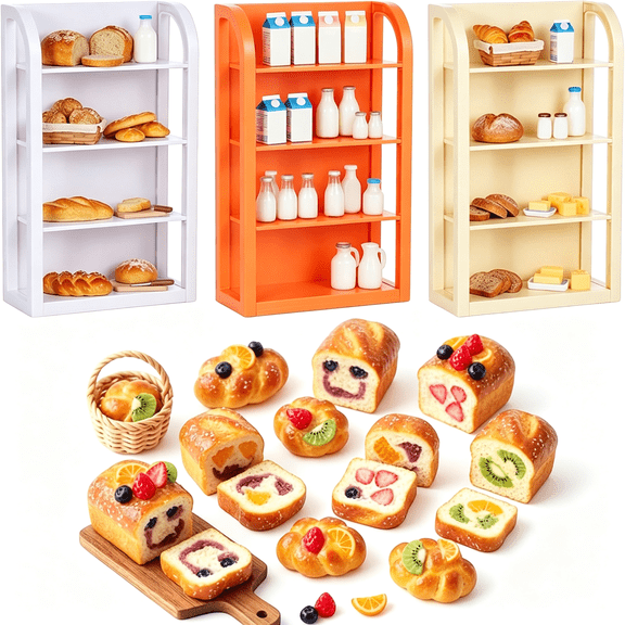 CYFW 3Pcs Miniature Supermarket Shelves 4 Layers Shelf Display Rack Furniture Mode Dollhouse Bookshelf Doll House Store Storage Bookshelf Accessories for Displaying Mini Books Cosplay Party