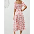 thumbnail image 6 of ZOELNIC Women's Floral Summer Dress Square Neck Puff Sleeve Boho Midi Dress with Ruched Bust & High Waist Split, Casual & Beach Outfit, M, 6 of 7