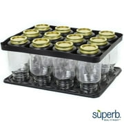 Superb Pint Mason Jars with Regular Mouth Lids & Bands - 12 Pack