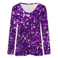 thumbnail image 4 of Long Sleeve Sequin Blouse with Shiny Print, Casual Crewneck Top for Women, 3/4 Sleeve Loose Fit Sparkly Shiny Shirt Trendy Glitter Blouse for Daily Wear Party Outfit, 4 of 4
