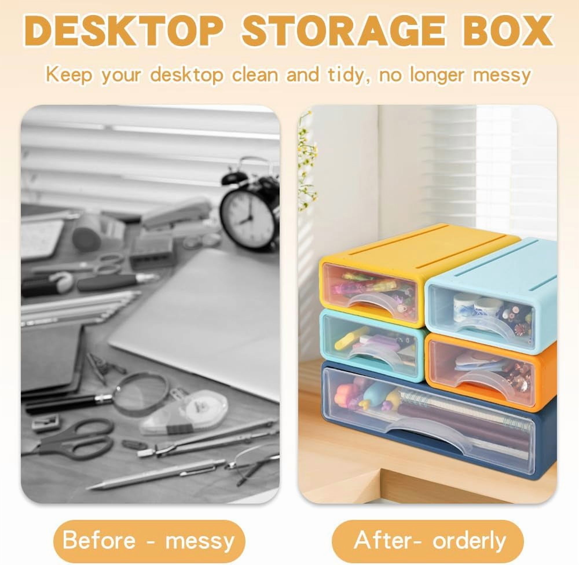 IBEQUEM 3 Tier Desktop Organiser with Drawers, Stackable Storage Box on Desk, Large Capacity Detachable Makeup Storage Drawer for Desk Office Home