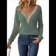 thumbnail image 3 of Suéteres de Larga para Mujer, de Otoño, con Encaje, Cuello en V, de Punto, Hombros Caídos, Jerseys, Tops. Verde S, 3 of 9