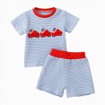 thumbnail image 3 of Kaprioy Toddler Baby Boy Summer Outfits Short Sleeve USA Flag Embroidery Shirt Tops Knit Striped Short Set Kids Boy Outfit Set, 3 of 6