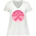 thumbnail image 3 of Inktastic Breast Cancer Pink Ribbon Retro Women's Plus Size V-Neck T-Shirt, 3 of 5