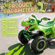 24V Dinosaur Ride on Toy, 2-Seater Powered Ride on Car w/Remote Control, Electric Kids ATV with 4-Wheel Suspension, Bluetooth, Music, Cool Lights, Gift for Boys Girls Aged 3-8 - Green