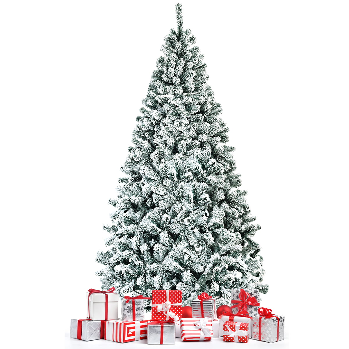 7ft Premium Snow Flocked Hinged Artificial Christmas Tree Unlit w/Decor & Stand 