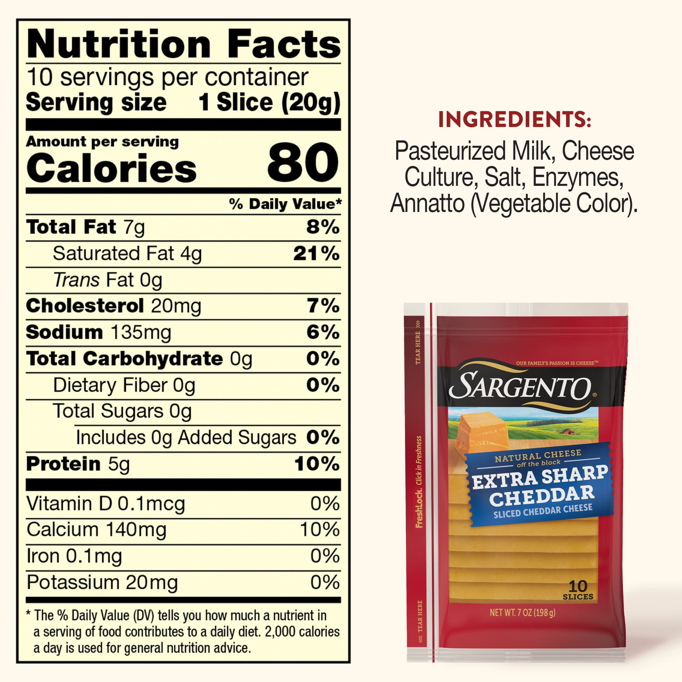 Sargento® Sliced Extra Sharp Natural Cheddar Cheese, 10 slices