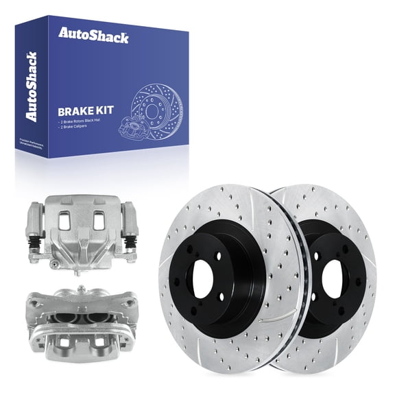 AutoShack Front Brake Rotors & Calipers for Subaru, Forester 2016-2018 Legacy 2009, AWD H4 2.0L H6 3.0L - E-Coated Drilled & Slotted - ShadowGuard - 11.55" (293.4 mm), 5-Lug
