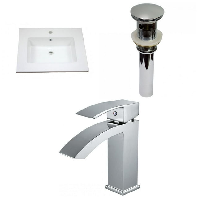 American Imaginations 25-in. W 1 Hole Ceramic Top Set In White Color - Overflow Drain Incl. AI-29921