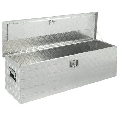 - Best Choice Products 49in Aluminum Camper Tool Box Storage Accessory w/ Chrome Finish, Lock and Keys for Pickup Truck Bed, Trailer, Garage - Silver