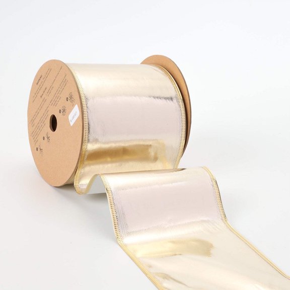 LaRibbons 4" Lurex Wired Ribbon | Champagne | 10 Yard Roll