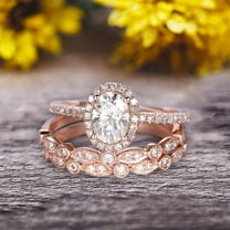2.00 carat Classic Oval Moissanite Diamond wedding Bands & Bridal Set Engagement Ring Classic Art Deco 10k Rose Gold