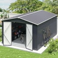 thumbnail image 4 of MUCHANT 10'x14' Outdoor Metal Storage Shed with Updated Frame Structure and Lockable Doors, Steel Garden Tool Sheds for Backyard, Patio, Lawn, Black, 4 of 7