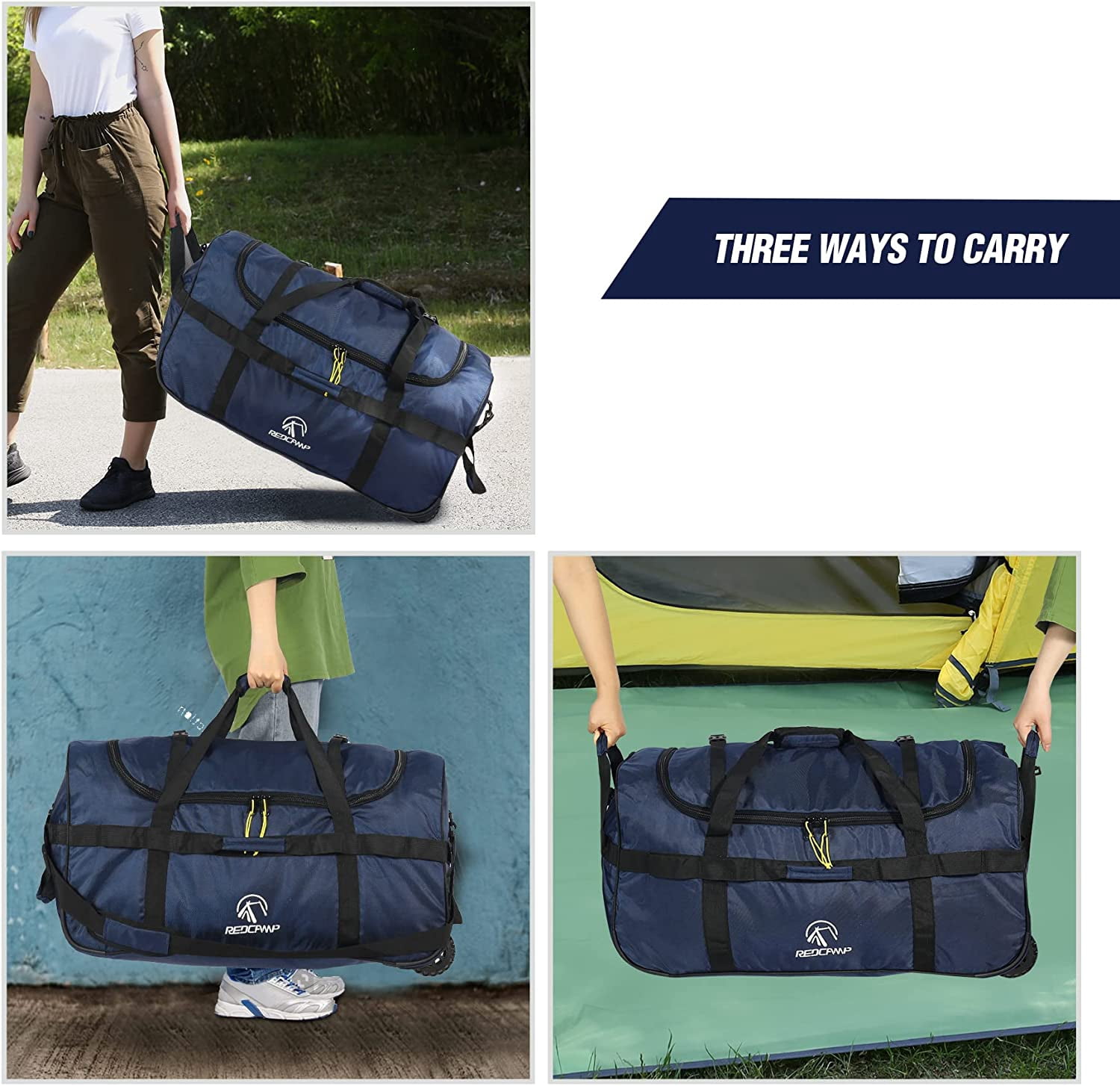 Redcamp 120L Collapsible Folding Duffle Bag with Rollers and Wheels, Large Travel Duffel