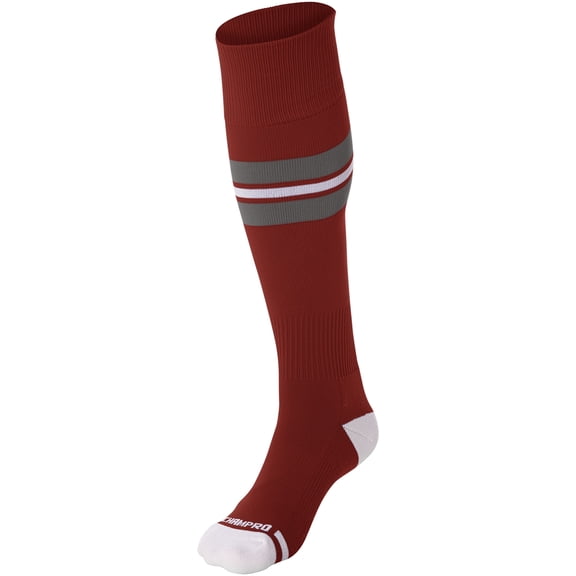 Striped Baseball Sock - CARDINAL, GREY, WHITE - XS