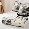 thumbnail image 4 of Manfei Spooky Skeleton Art Quilt Full, Halloween Black Cat Full Bedspread Sets, Black Cream, 3-Piece, 1 Coverlet and 2 Pillowcases, 4 of 7