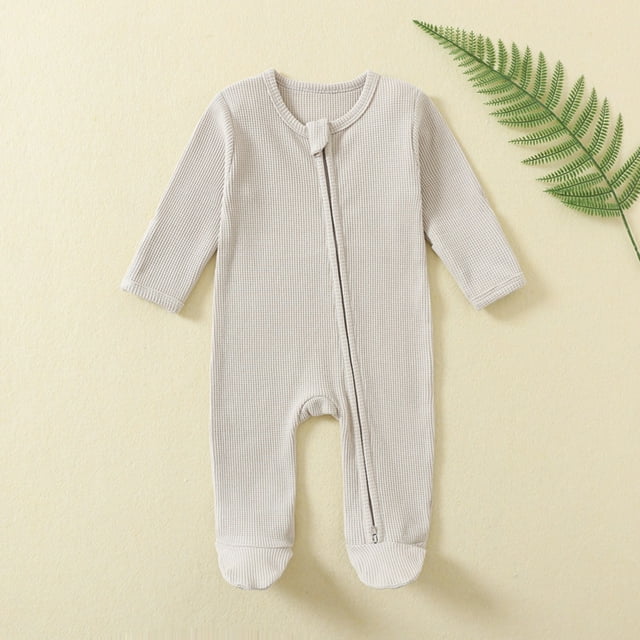 EGNMCR Rompers pour Enfants Tout-Petits Garçons Filles Mode Confortable Couleur Unie Fermeture Éclair Manches Longues Ramper Kid Rompers