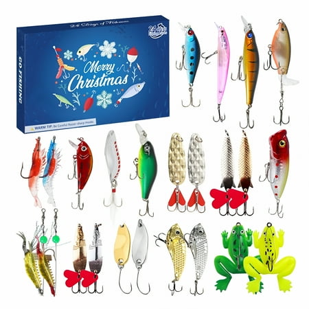 BESTSKY Fishing Lure Advent Calendar 2025 Adult Teen 24 Days Xmas Countdown Gift for Anglers with Topwater Lures Minnow Crankbait VIB