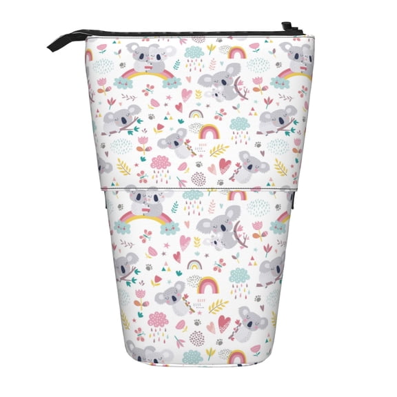 Xecao Cute Koala Print Telescopic Pencil Bag Pen Holder Pop Up Stationery Case Stand-up Retractable Transformer Bag Standing Organizer