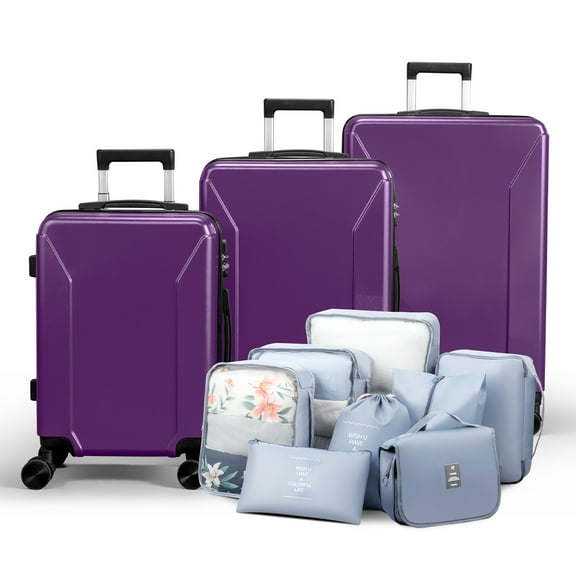 Zimtown 3-Piece Luggage Set with 8 Packing Cubes, Hard Shell Suitcases with Spinner Wheels TSA Lock, Purple