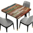 thumbnail image 2 of Wooden Brown Square Fitted Tablecloth, Wood Rustic Planks Barn Door Red Blue Grey Elastic Edge Table Cover, Dust & Wrinkle Proof Table Cloths for Spring Summer Picnic Party Use, Fits to 36x36 In Table, 2 of 6