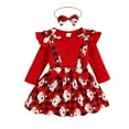 thumbnail image 3 of Mercatoo Toddler Baby Girl Christmas Outfit Plain Ribbed Shirts Tops Xmas Printed Suspender Skirts Hairband Kids Clothes Set, 3 of 8