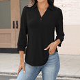 thumbnail image 4 of Women's V Neck Polo Shirts 3/4 Length Sleeve Tops Collared Business Casual Summer Blouses Black S, 4 of 4